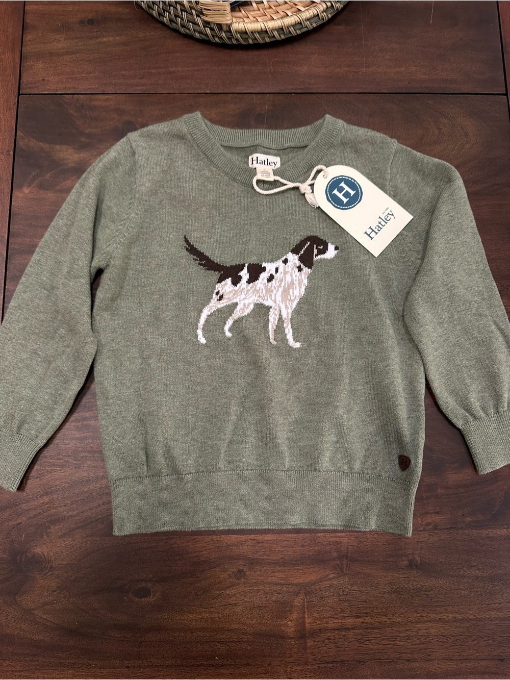Hatley Boys Hunting Dog Sweater Olive Green Knit Pointer Toddler 4 Kid NWT